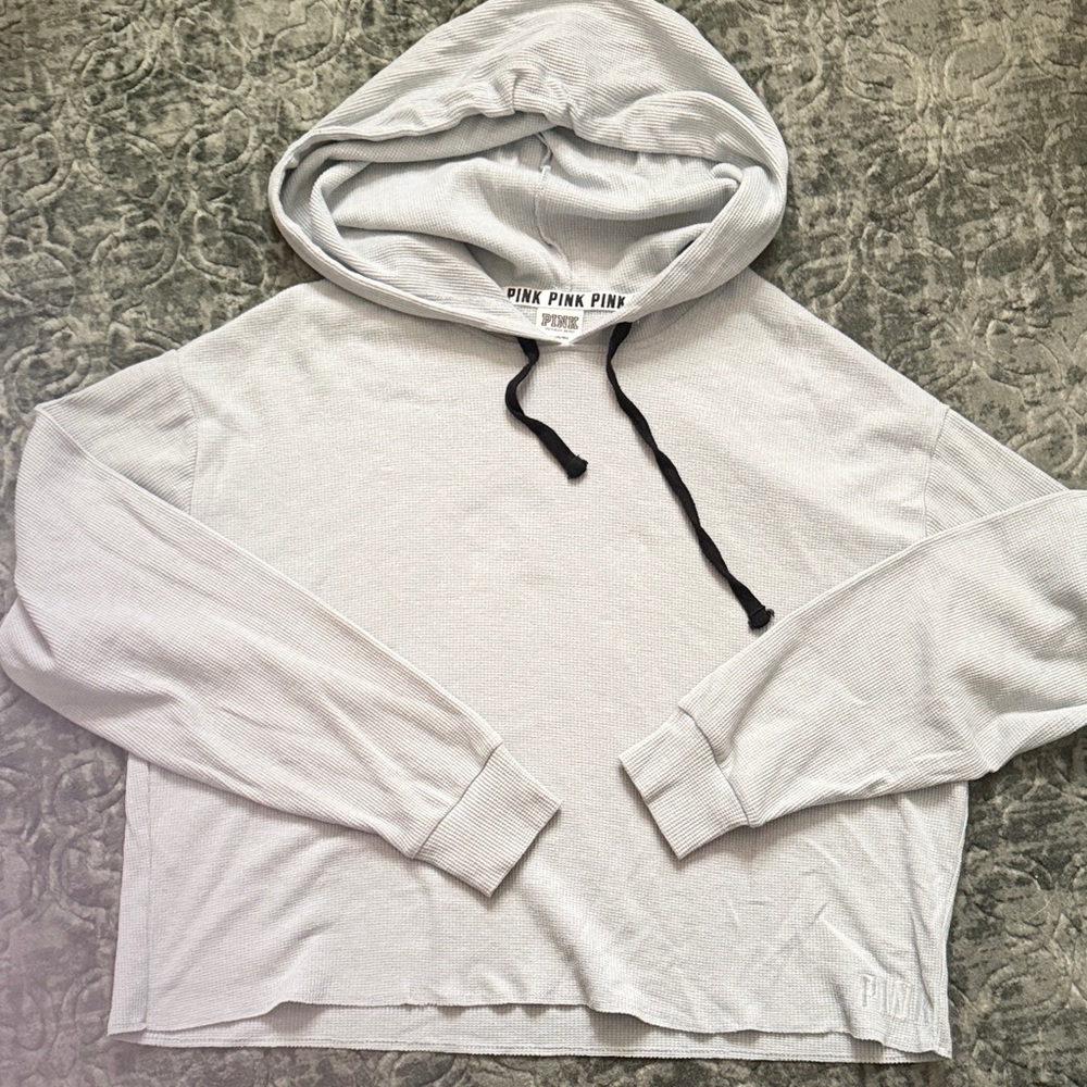 5/$25 🌟 Victoria's Secret PINK Light Gray Waffle Hoodie - Picture 1 of 3